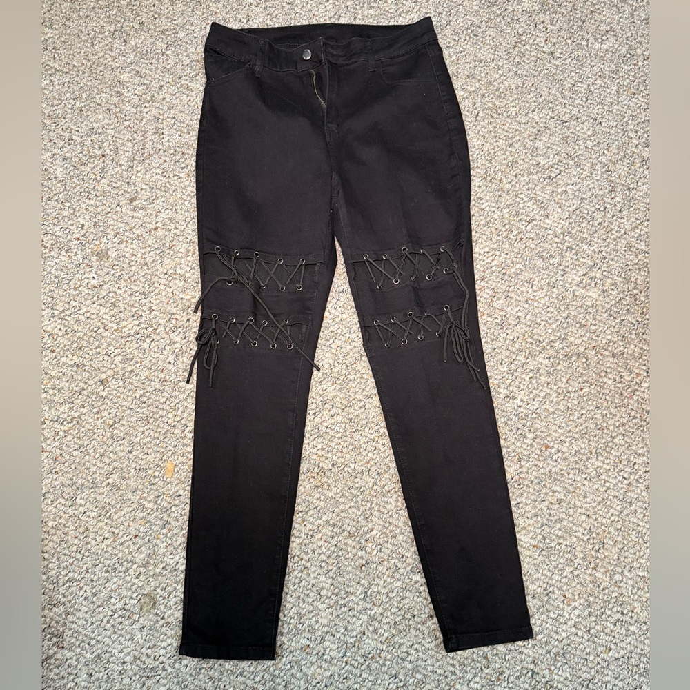 SHEIN Black Lace-Up Skinny Jeans